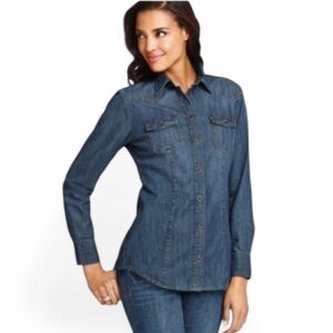 CAbi Jeans #970 McQueen Blue Denim Cotton Long Sleeve Button Down Top Medium